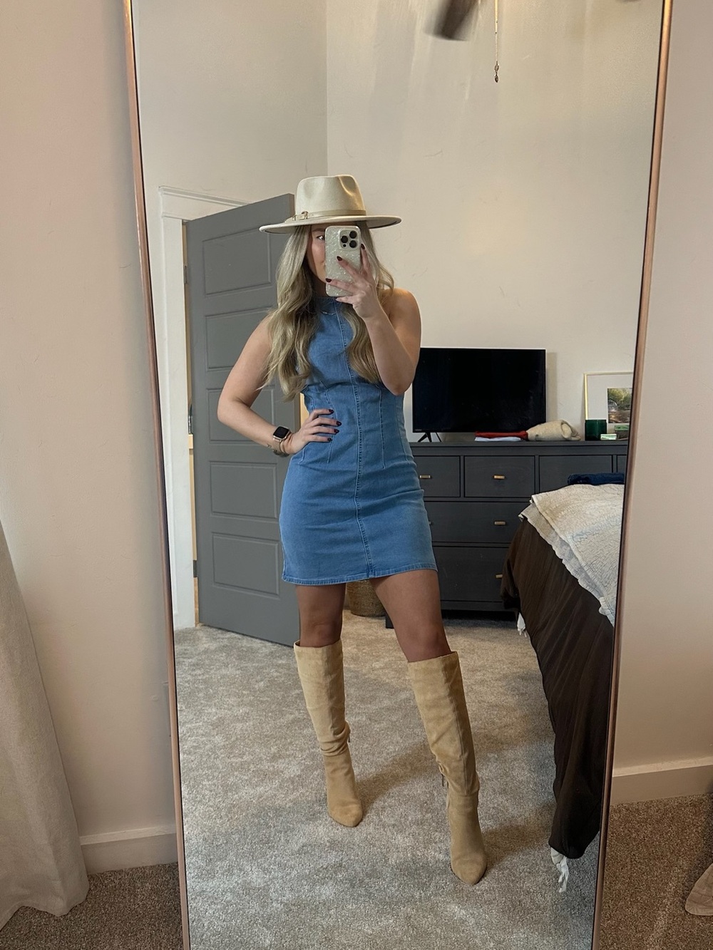 Sleeveless Light Blue Denim Mini Dress